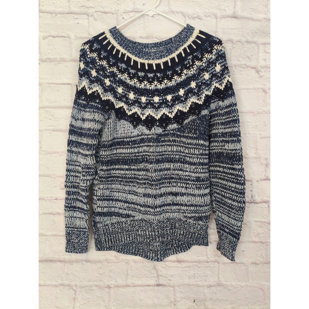 Bass Womens Fair Isle Scandi Crewneck Sweater Blue White Size M Nordic Ski Coast